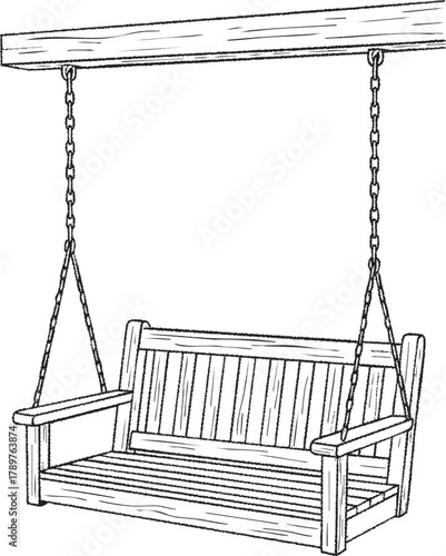 Porch swing hanging from chains
