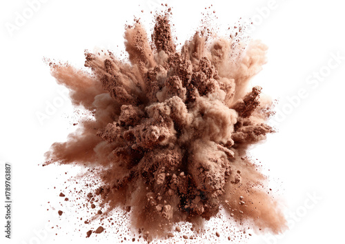Explosive dust cloud, earthy tones, dynamic action