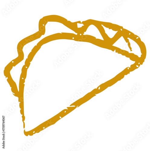 Taco Shell Stamp Icon, Grunge Style Hand-Drawn Mexican or Latin Food Illustration, Rough Textured Sketch, Simple Fast Food Restaurant or Street Food Design Element