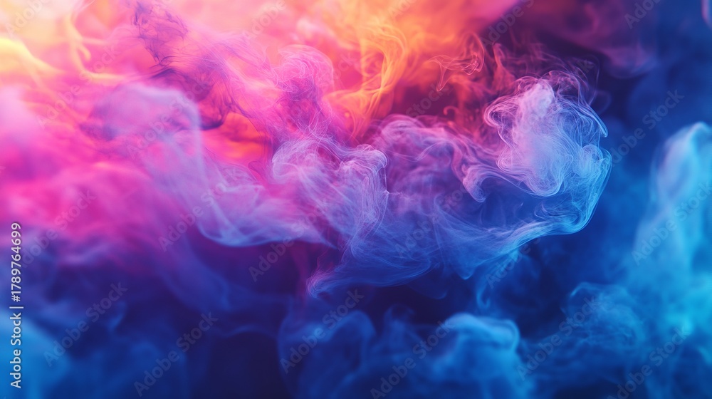 Fototapeta premium Colorful smoke swirls and dances in a mesmerizing display of vibrant hues and ethereal beauty, creating a captivating abstract art piece