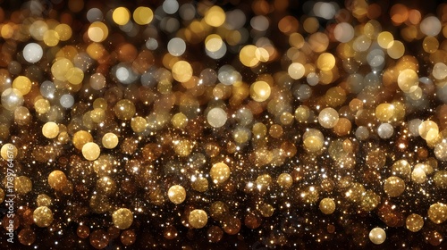 Golden bokeh warm glow festive lights gold sparkle holiday background glitter texture abstract shimmer soft focus bright circle celebration mood gently twinkle across dreamy backdrop