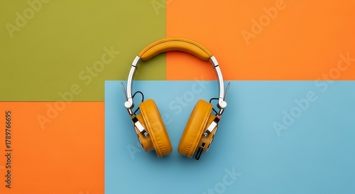 Retro Music Vibes – Vintage Headphones on Colorful Background