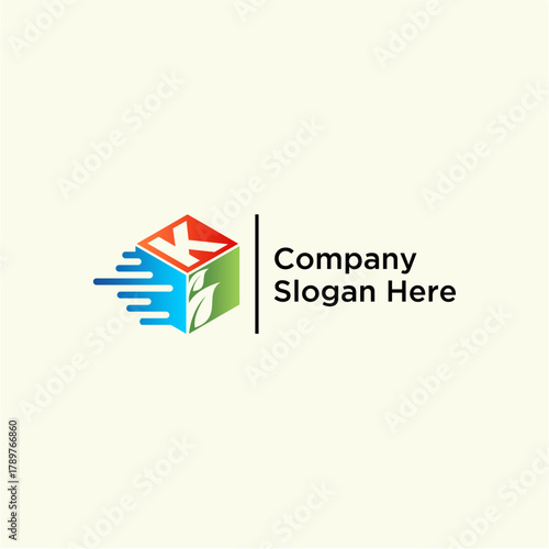 concept letter K speed box leaf logo design vector template