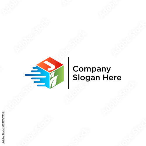 concept letter J speed box leaf logo design vector template