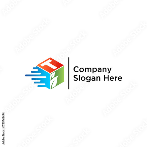 concept letter T speed box leaf logo design vector template