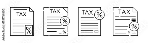 Tax icon set line symbols for finance government revenue documents
