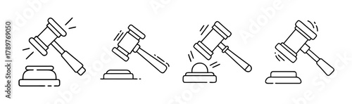 Judge gavel icons law justice auction authority decision symbol outline.