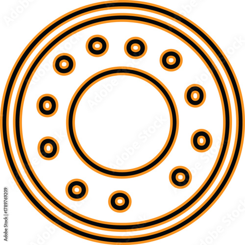 Circular object with inner and outer rings and holes