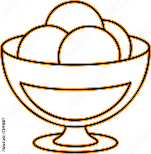 Simple outline drawing of ice cream sundae in a bowl