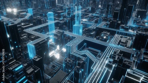 Wallpaper Mural Futuristic Cityscape - A Digital Metropolis of Neon Lights. Torontodigital.ca