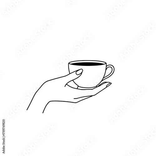 Icon of a beautiful female hand holding a cup, representing concepts of drinks and relaxation