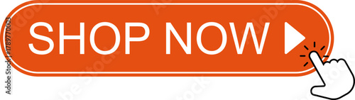 Shopping Cart Buy Now Button. Click Here Button. Buy now red button with hand cursor. Button hand pointer clicking. Click here banner. Online shopping. 