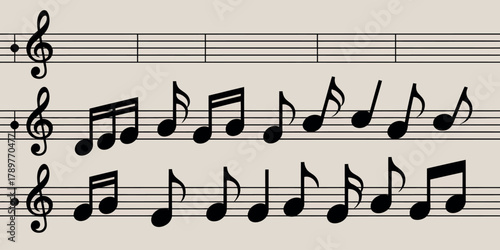 Musical notes and staff on a vintage paper background