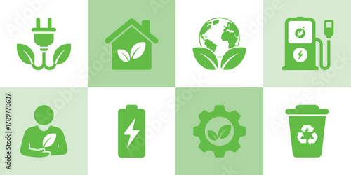 Green energy and sustainability icons collection