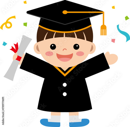 졸업장을 들고 있는 남자아이