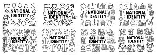 National identity icons and cultural symbols collection