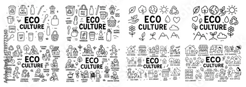 Eco culture illustrations showcasing sustainable living