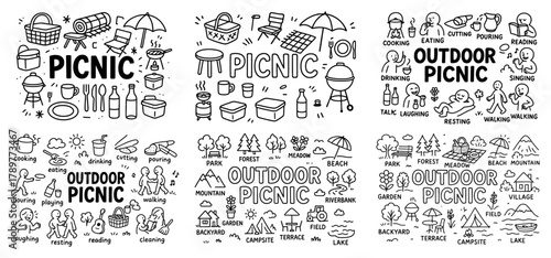 Outdoor picnic elements and activities illustration