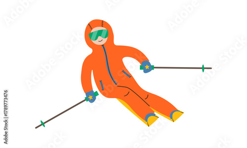 Young people Skiing on Mountains Resort. Child l Riding Downhills by Skis, Wintertime Fun and Leisure Time. Winter Sports Activity and Spare Time. Character Active Lifestyle Cartoon Vector  