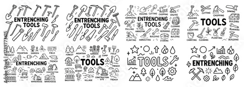Set of entrenching tools and outdoor icons