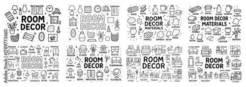 Room decor elements and materials illustration