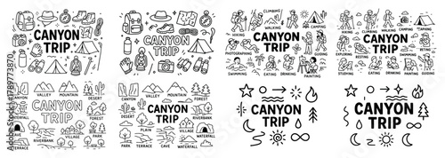 Canyon trip adventure icons and activities