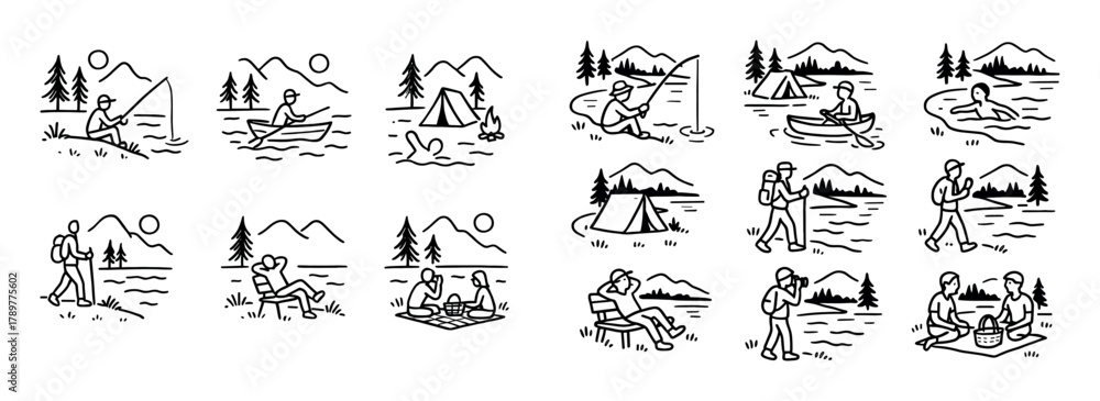 Fototapeta premium Lake Activity Icons