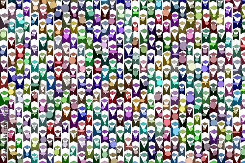 Abstract digital pattern featuring densely packed, multicolored, stylized human faces symbolizing diversity, community, and crowd movement.