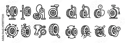 Tire Service Doodle Icons