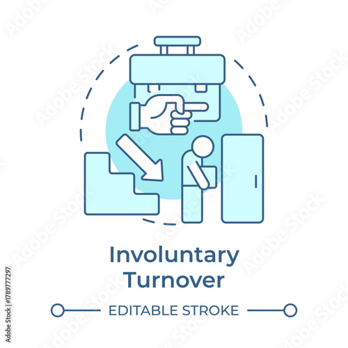 Involuntary turnover soft blue concept icon. Firing worker from position. Staff attrition type. Round shape line illustration. Abstract idea. Graphic design. Easy to use in promotional material,