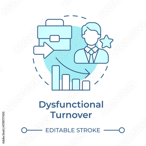 Dysfunctional turnover soft blue concept icon. Valuable worker leaving. Staff attrition type. Round shape line illustration. Abstract idea. Graphic design. Easy to use in promotional material,