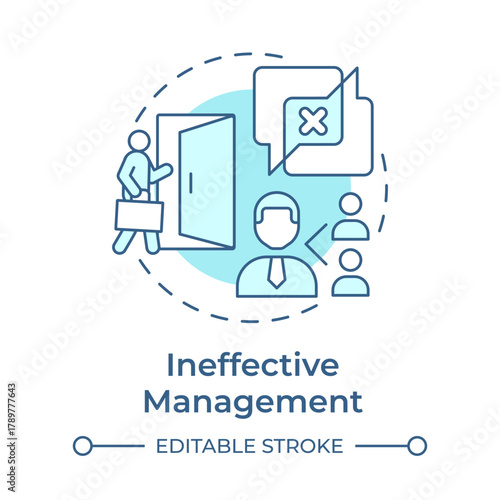 Ineffective management soft blue concept icon. Talents loss. Cause of voluntary employee turnover. Round shape line illustration. Abstract idea. Graphic design. Easy to use in promotional material,