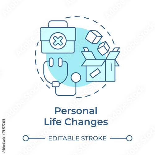 Personal life changes soft blue concept icon. Job quieting. Cause of voluntary employee turnover. Round shape line illustration. Abstract idea. Graphic design. Easy to use in promotional material,
