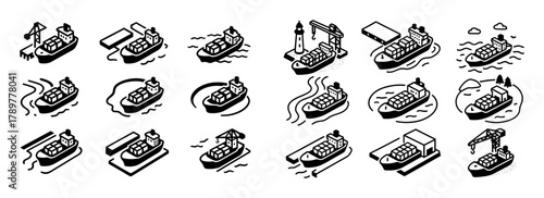 Isometric Cargo Ship Icons