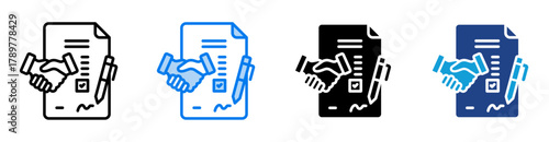 Contract signing icon set multiple style collection
