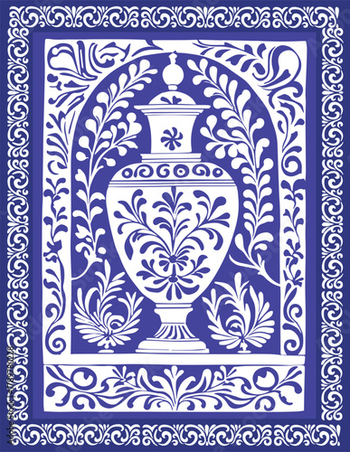 Traditional indian Mughal floral motif ethnic decorative border pattern design, Traditional Mughal flower motif. Mughal wall paintings, botanical floral ethnic motif, Indian traditional flower motif