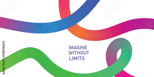 Abstract gradient ribbons with text imagine without limits on white background wave curve