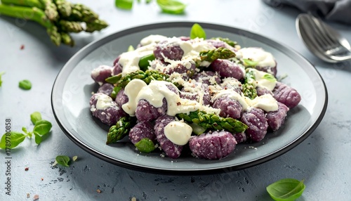 Purple Gnocchi with Asparagus and Cream Sauce - A Delicious Italian Dish.