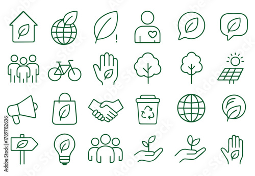 Ecology and environment icons a collection of symbols for sustainability, conservation, and green initiatives for a better planet