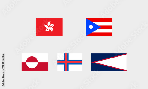 Flaggen von Sonderregionen und Gebieten – Hongkong, Puerto Rico, Grönland, Färöer, Amerikanisch-Samoa