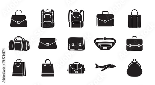 Variety of different types of bags in black and white style