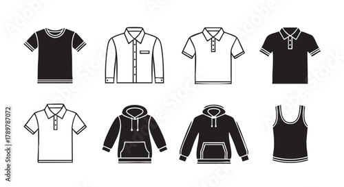 Various clothing items t shirt collared shirt long sleeve hoodie graphic