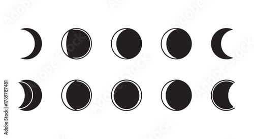Vector illustration of different phases of the moon astronomy and science