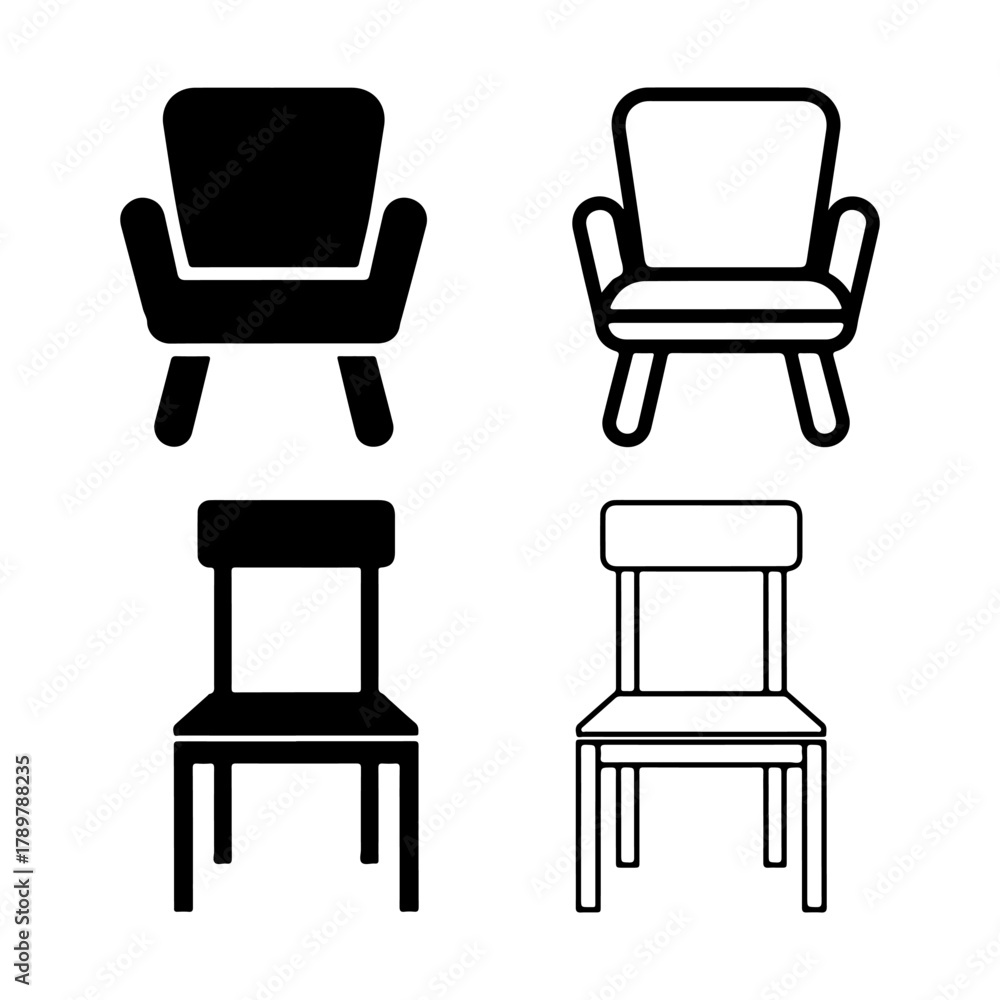 Fototapeta premium Chair icon set vector outline and silhouette design