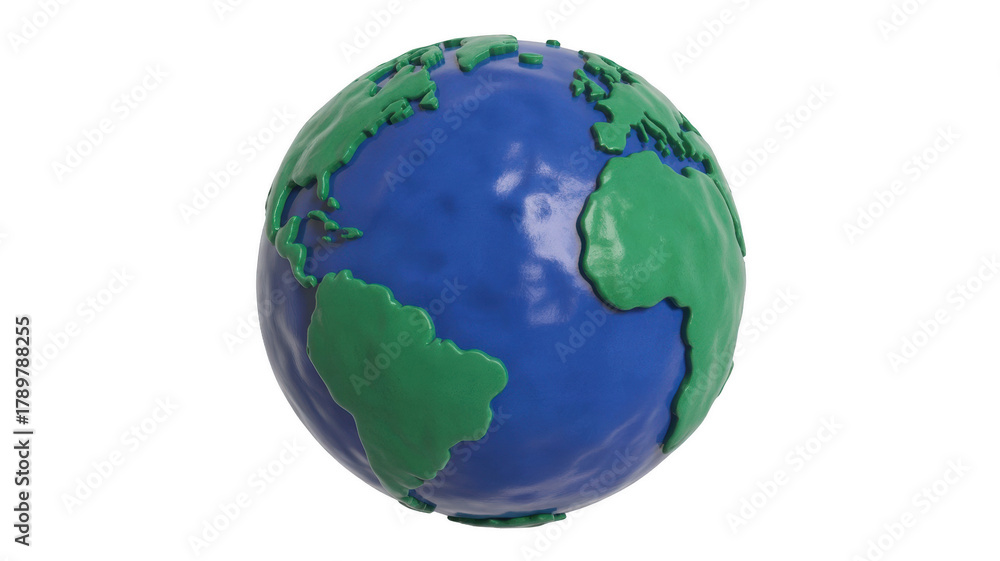 Fototapeta premium Earth model made of clay showing continents and oceans isolated on white background