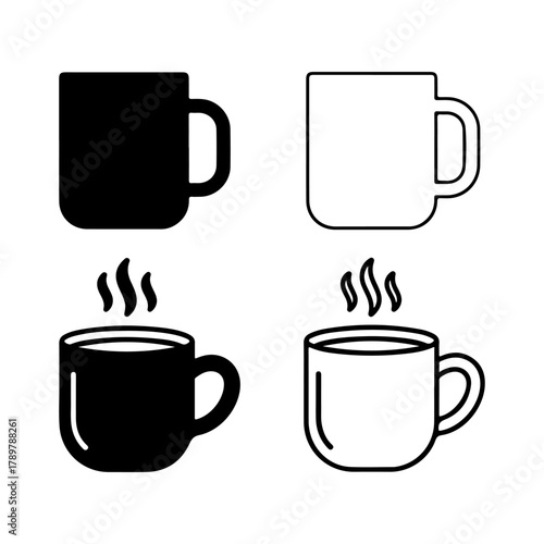 Coffee mug icon set vector outline and silhouette design