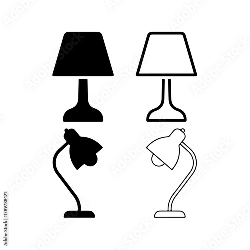 Lamp icon set vector outline and silhouette design