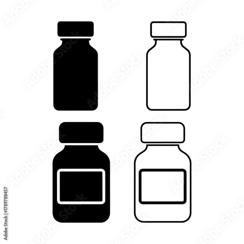 Medicine bottle set vector outline and silhouette design