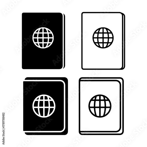 Passport icon set vector outline and silhouette design