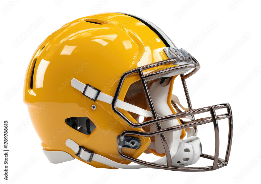 Fototapeta premium Yellow helmet with metal face mask, side view